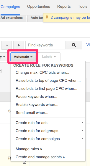 finding automated rules in adwords