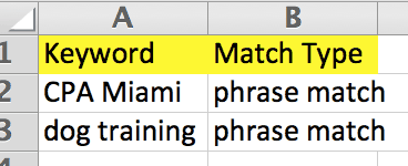 phrase match in adwords editor