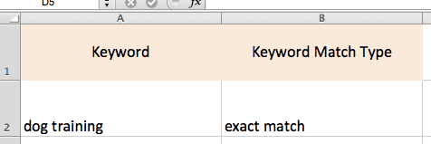 uploading exact match keywords in excel