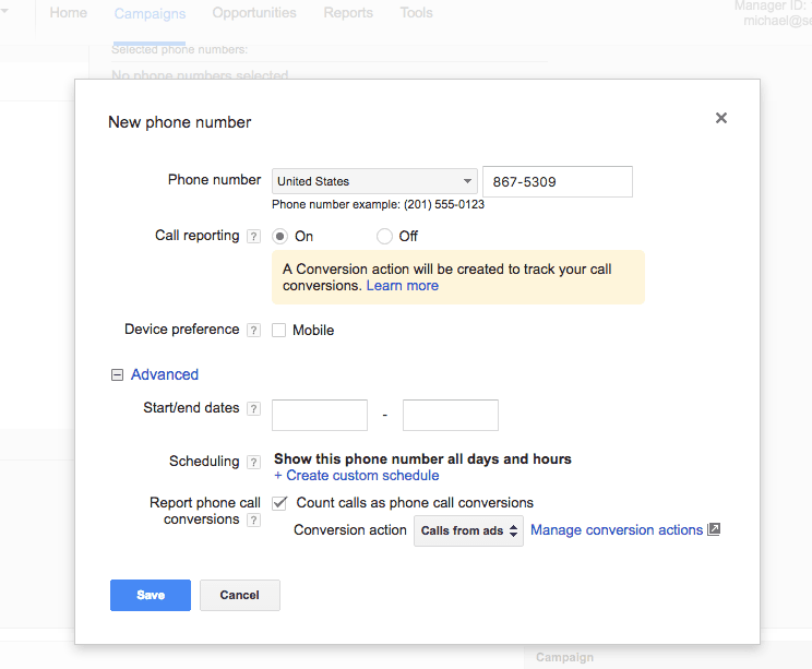 adding adwords call extensions
