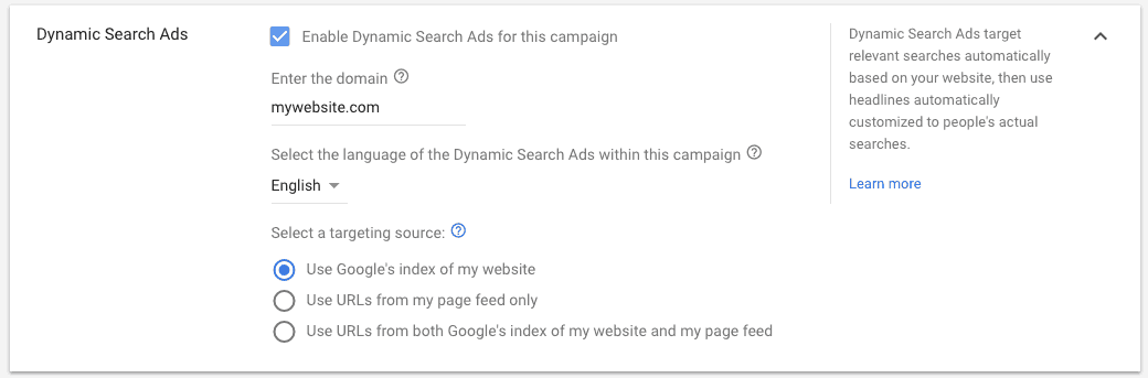 How to enable Dynamic Search Ads in your Search campaign