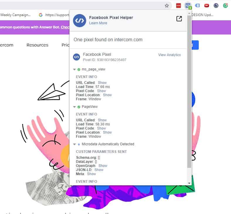 Facebook Pixel Helper Chrome extension installed in browser