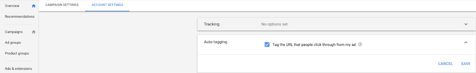 Account settings in Google Analytics