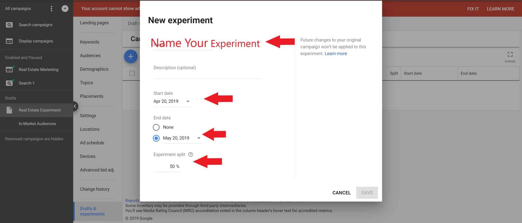 Add some details like name and description to your experiment