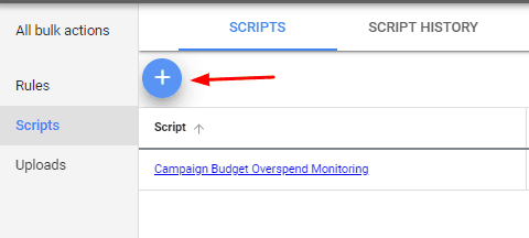 Click the plus sign to add a new script
