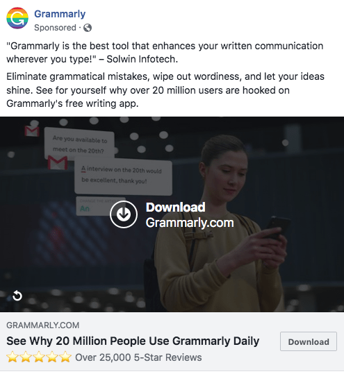 Facebook ad example Grammarly