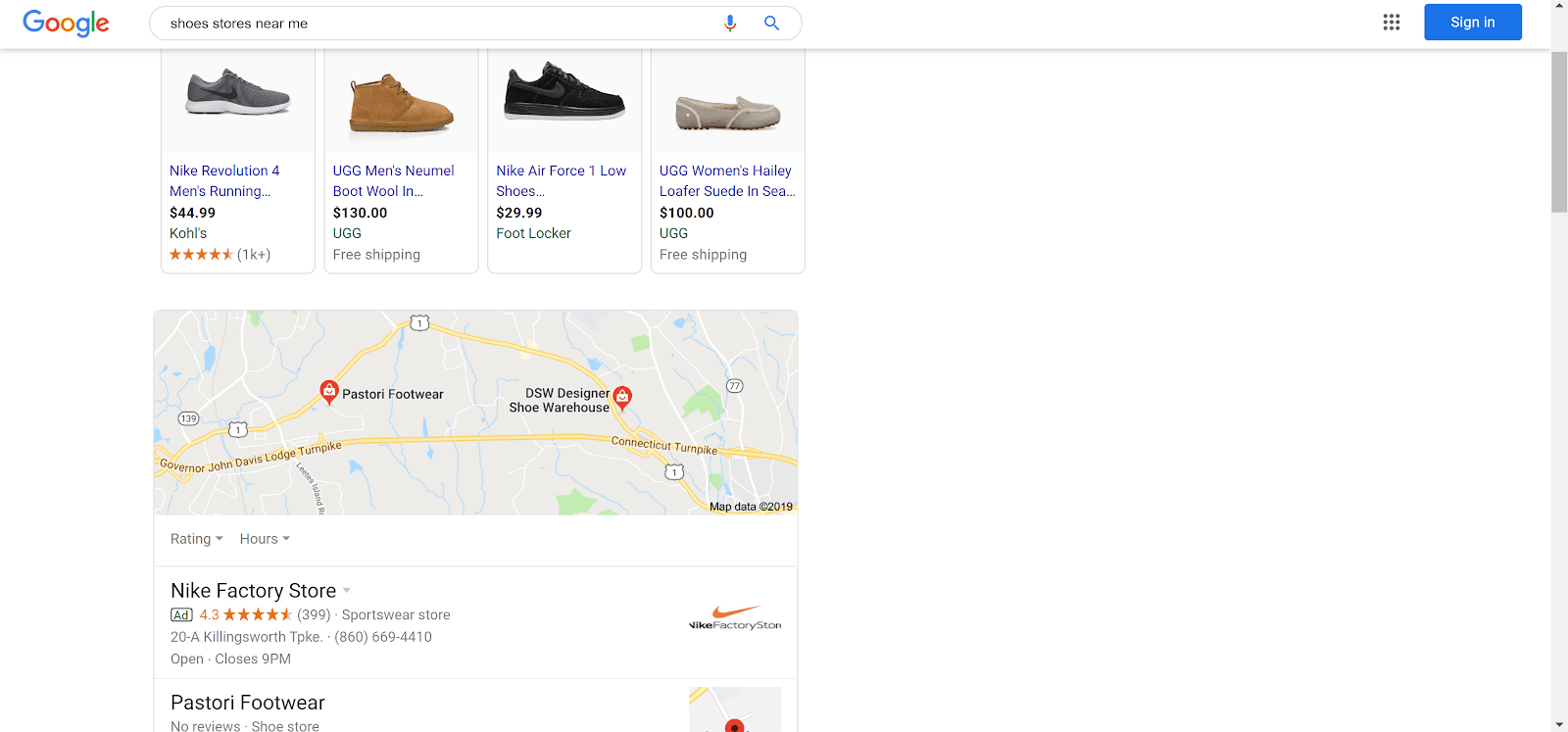 near nike store on google maps